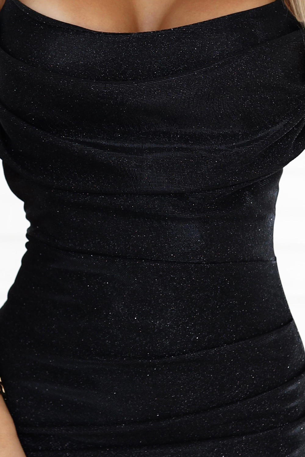 563-2 COSIMA Shiny, glamorous draped dress - BLACK