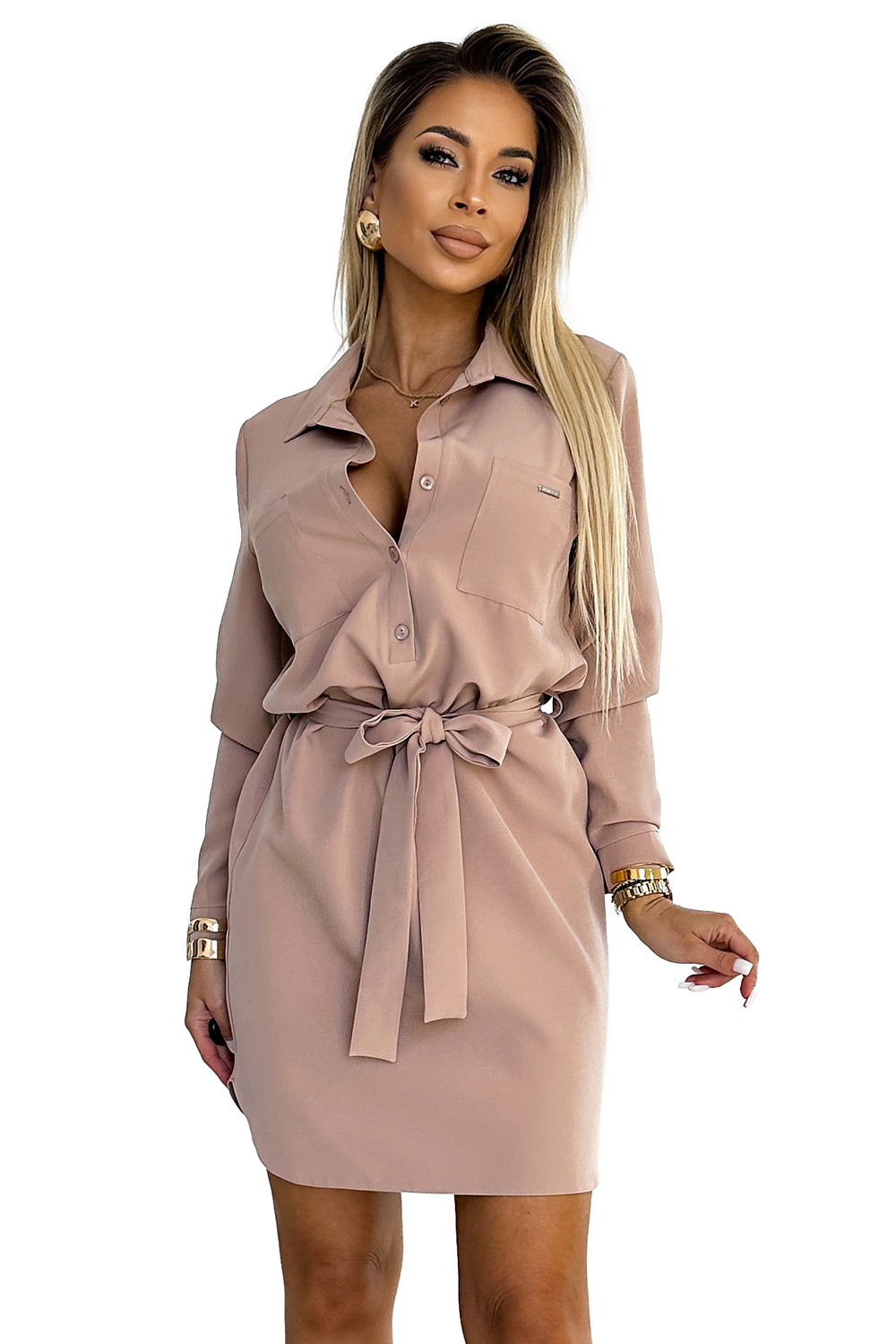284-2 CAMILLE Shirt dress with pockets - beige