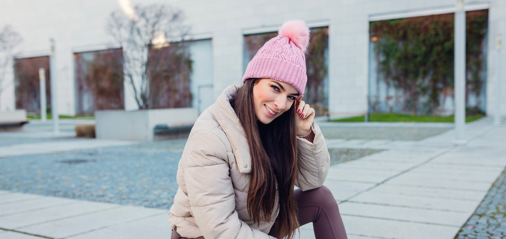 Căciulă tricotată roz Sheron cu pompom