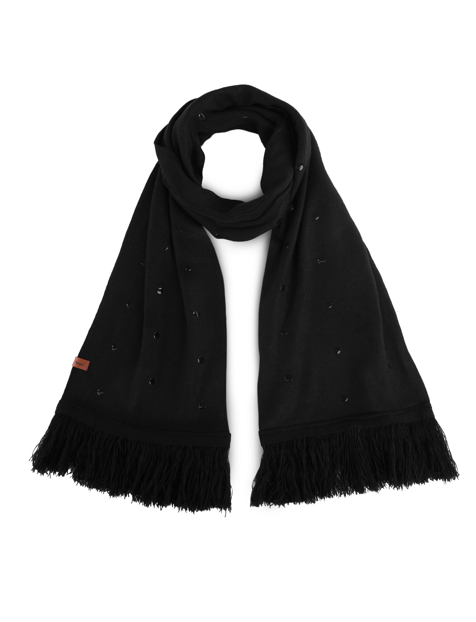 Čierny šál s bodkami a strapcami