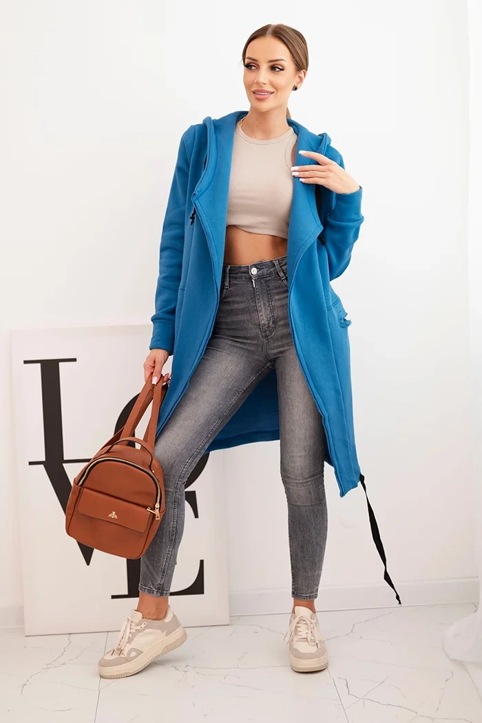 Insulated cape with hood in denim color
