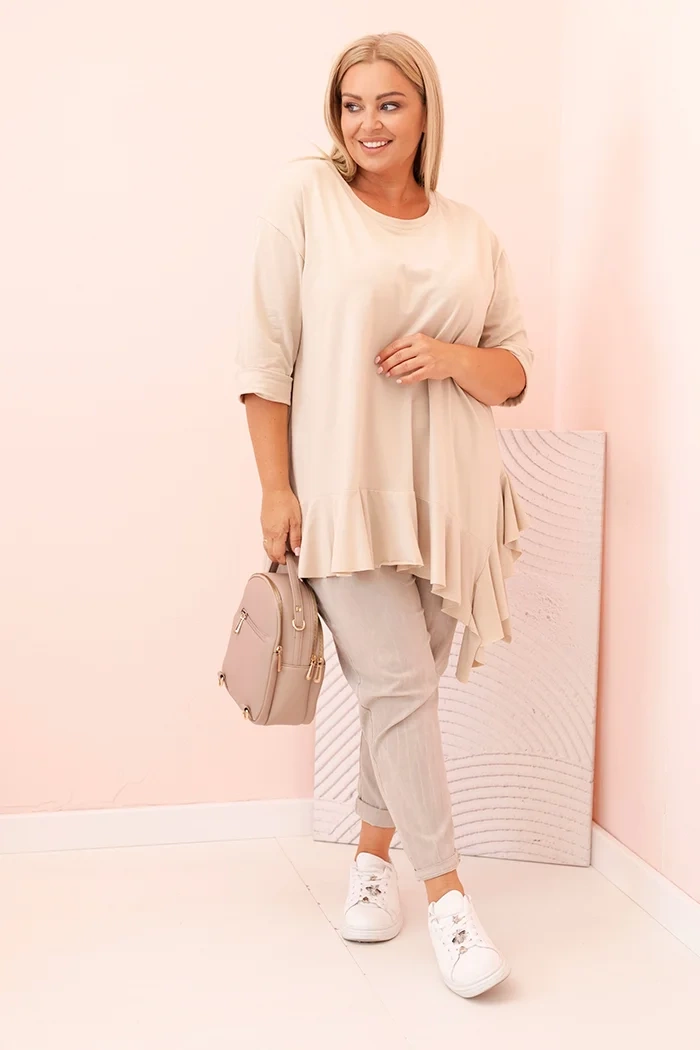 Kesi Włoski Women&#039;s Plus Size blouse with cotton, featuring a pocket and rolled sleeves kiwi