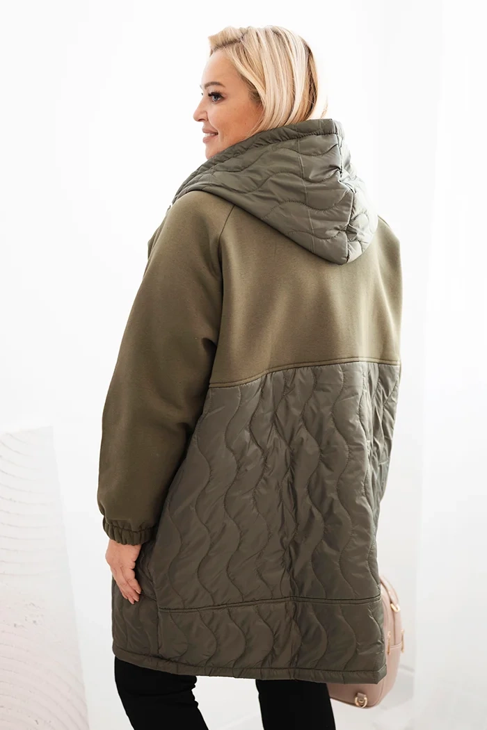 Kesi Women's quilted hoodie Plus Size with large pockets khaki
