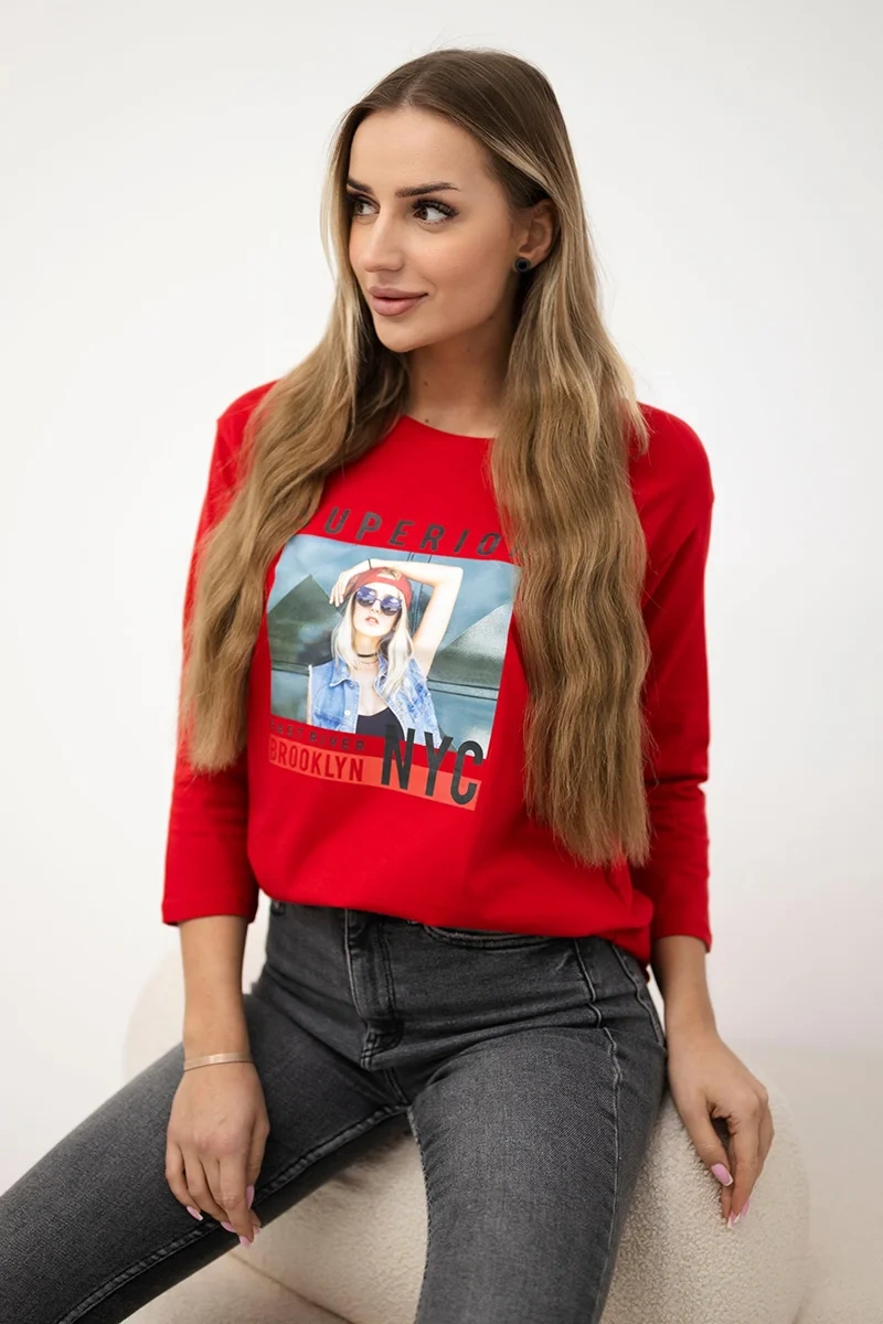 Blouse with Superior print red