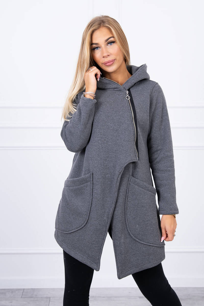 Insulated Sweatshirt With Graphite Asymmetrical Zipper