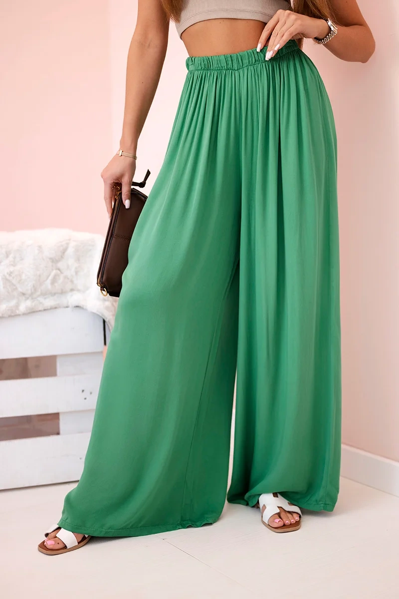 Kesi Włoski Women's wide trousers with elastic waistband green