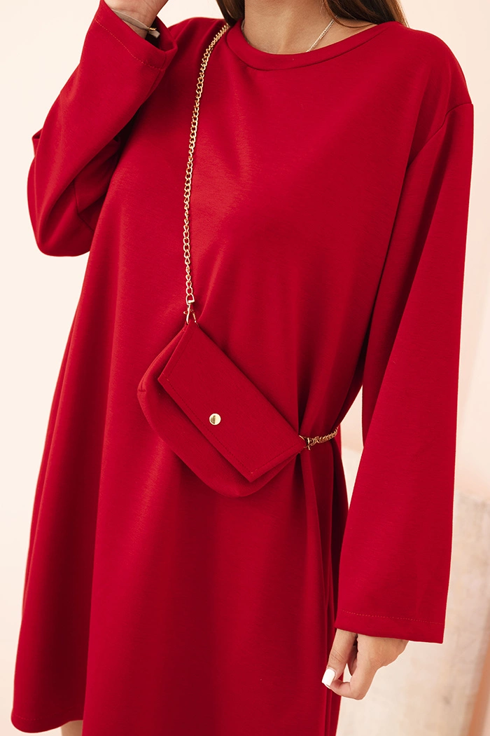 Kesi Włoski Plus Size women&#039;s viscose dress with a chain bag red