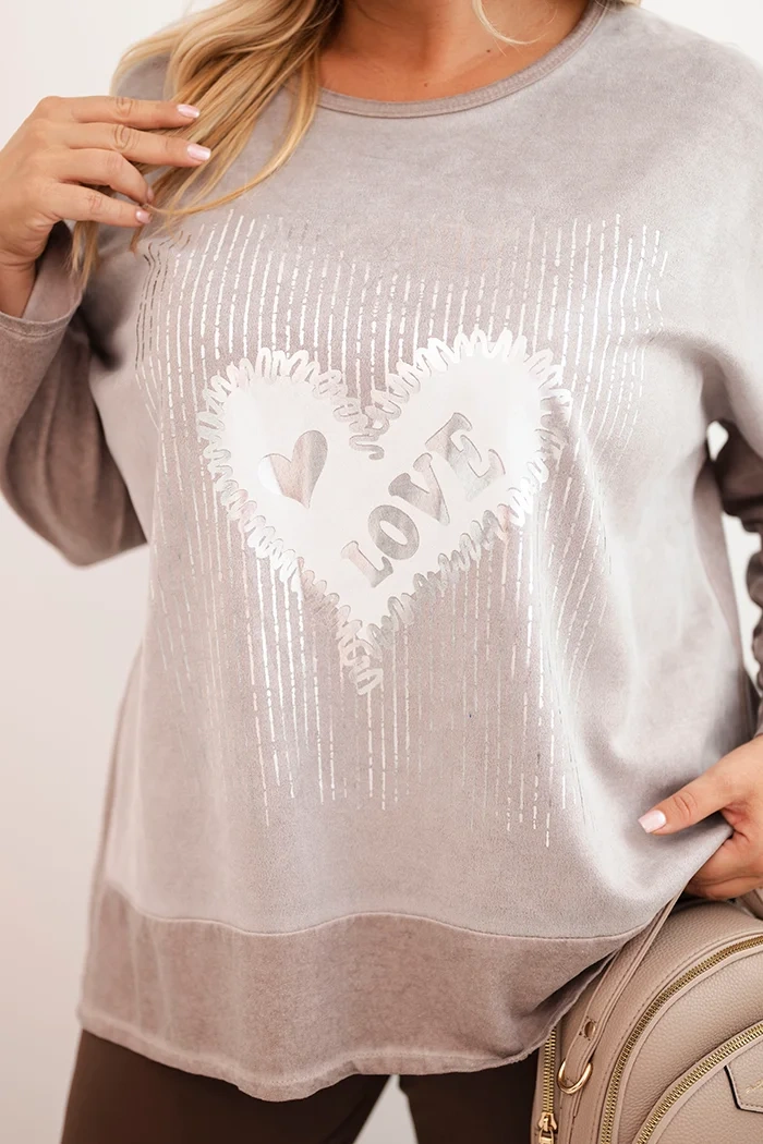 Kesi Włoski Dámska mikina Plus Size bavlnená s potlačou srdca a šnúrkami fango