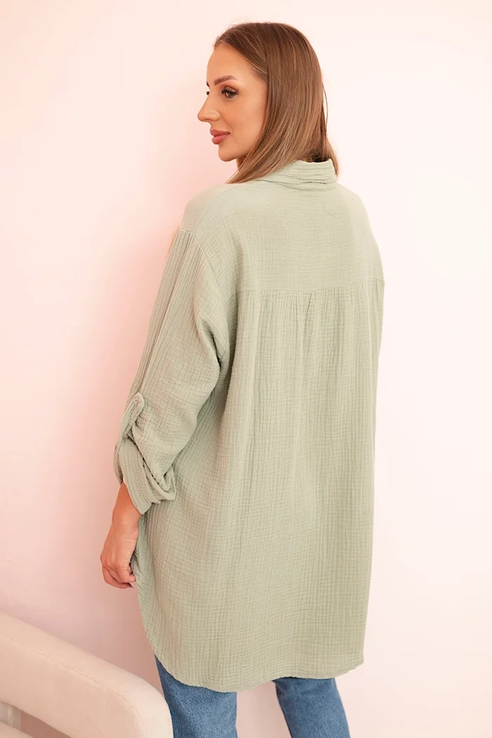 Kesi Włoski Cotton muslin shirt oversize light khaki