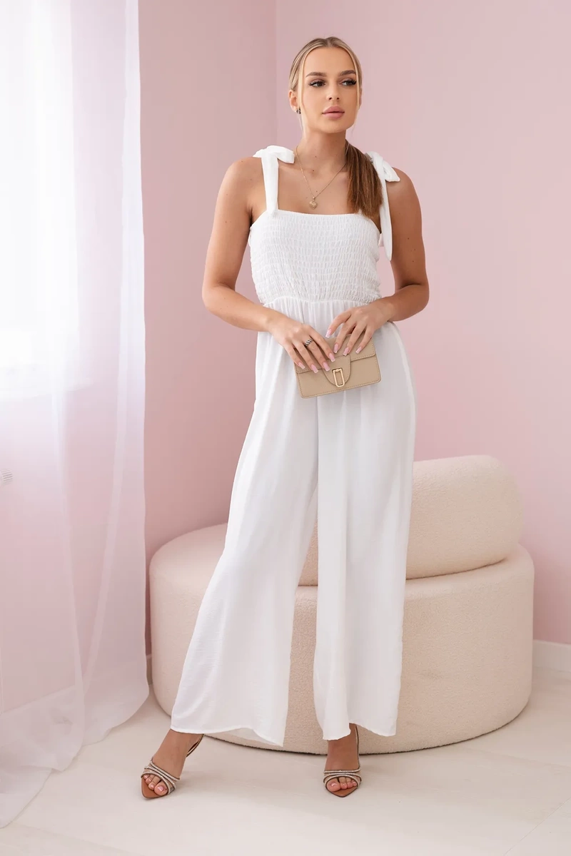 Waisted jumpsuit with a pleated top