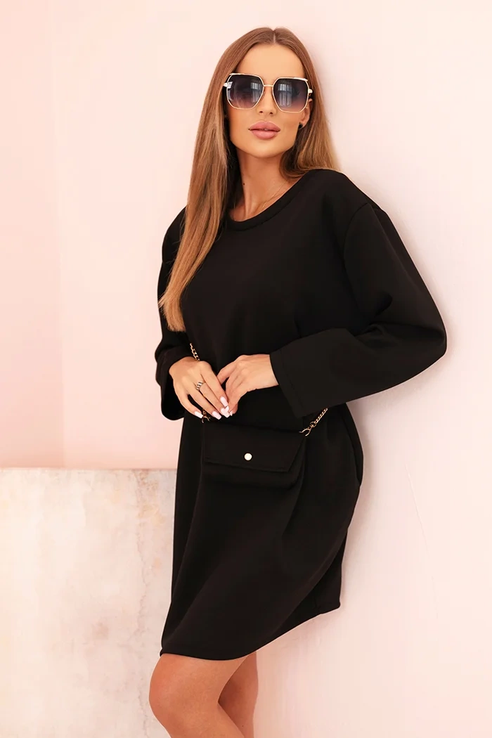 Kesi Włoski Plus Size women's viscose dress with a chain bag black