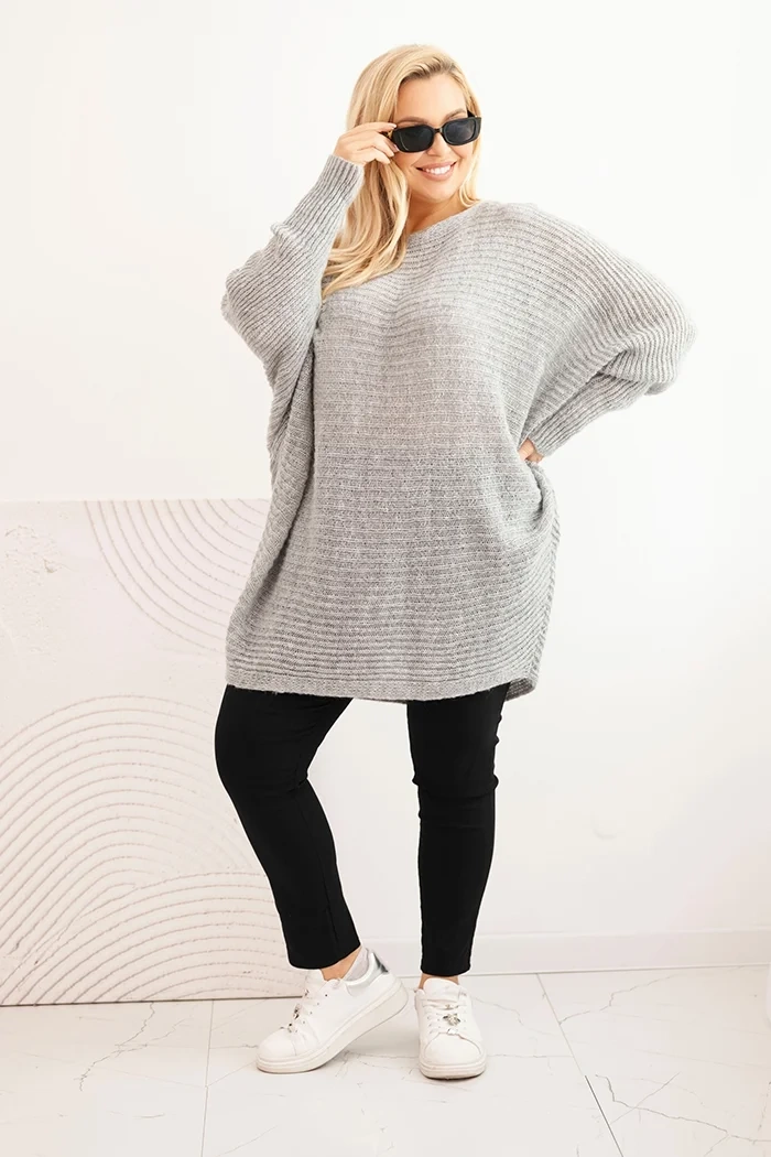Kesi Włoski Women's Plus Size Sweater with Mohair Poncho gray