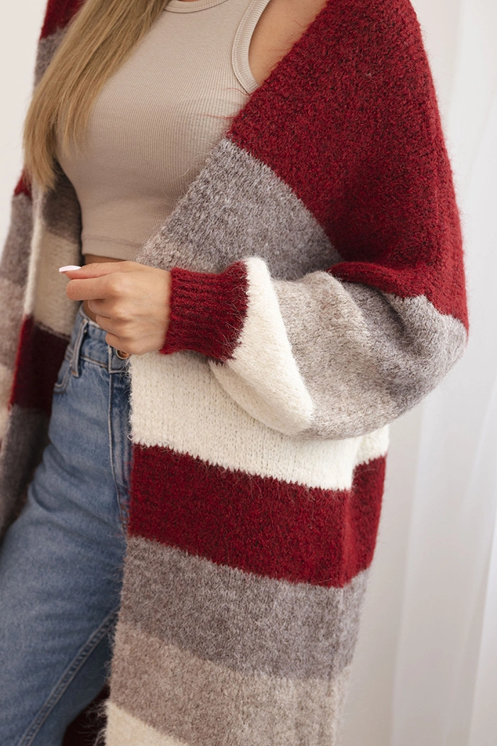 Kesi Włoski Women&#039;s cardigan with wool in colorful stripes burgundy