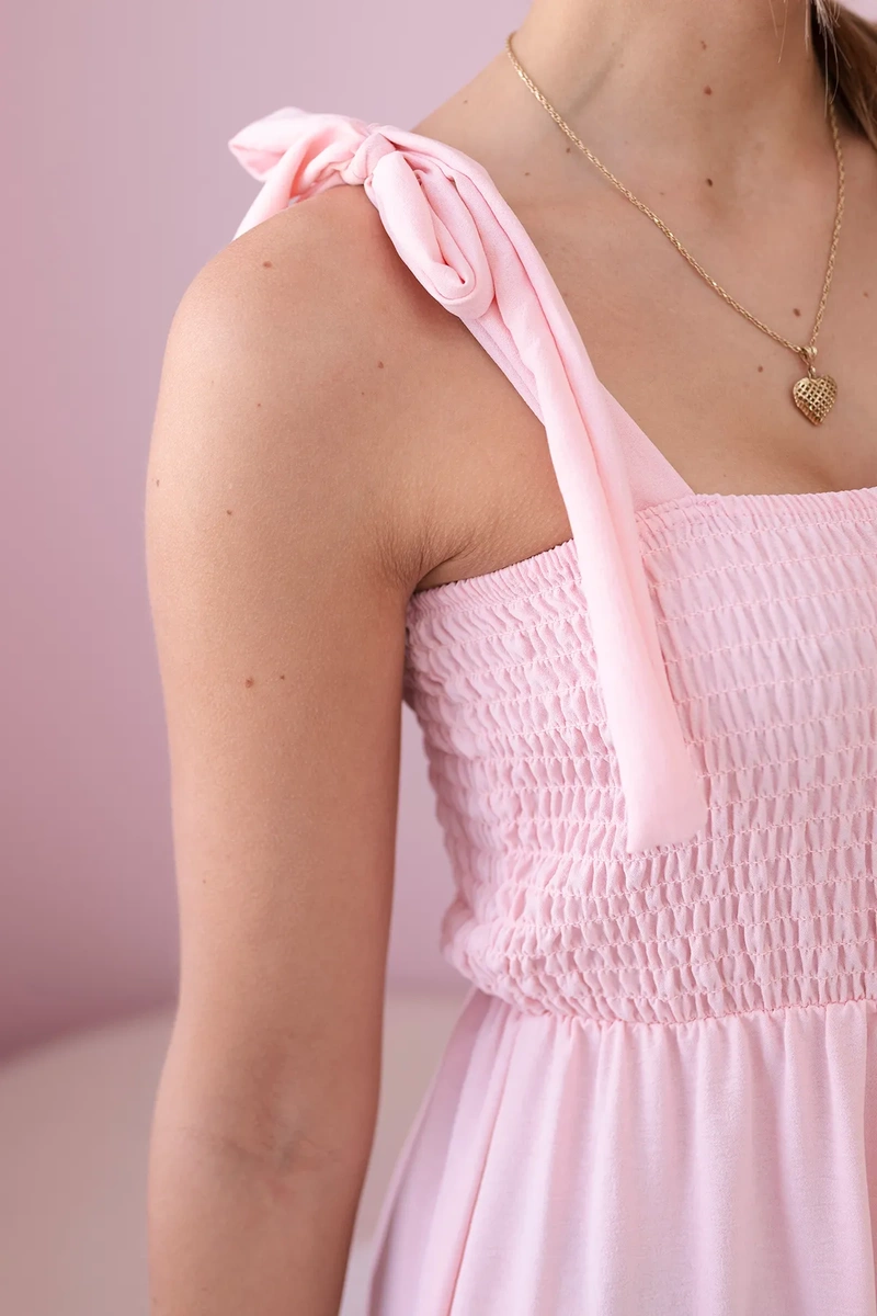 Strappy jumpsuit with a gathered top in powder pink