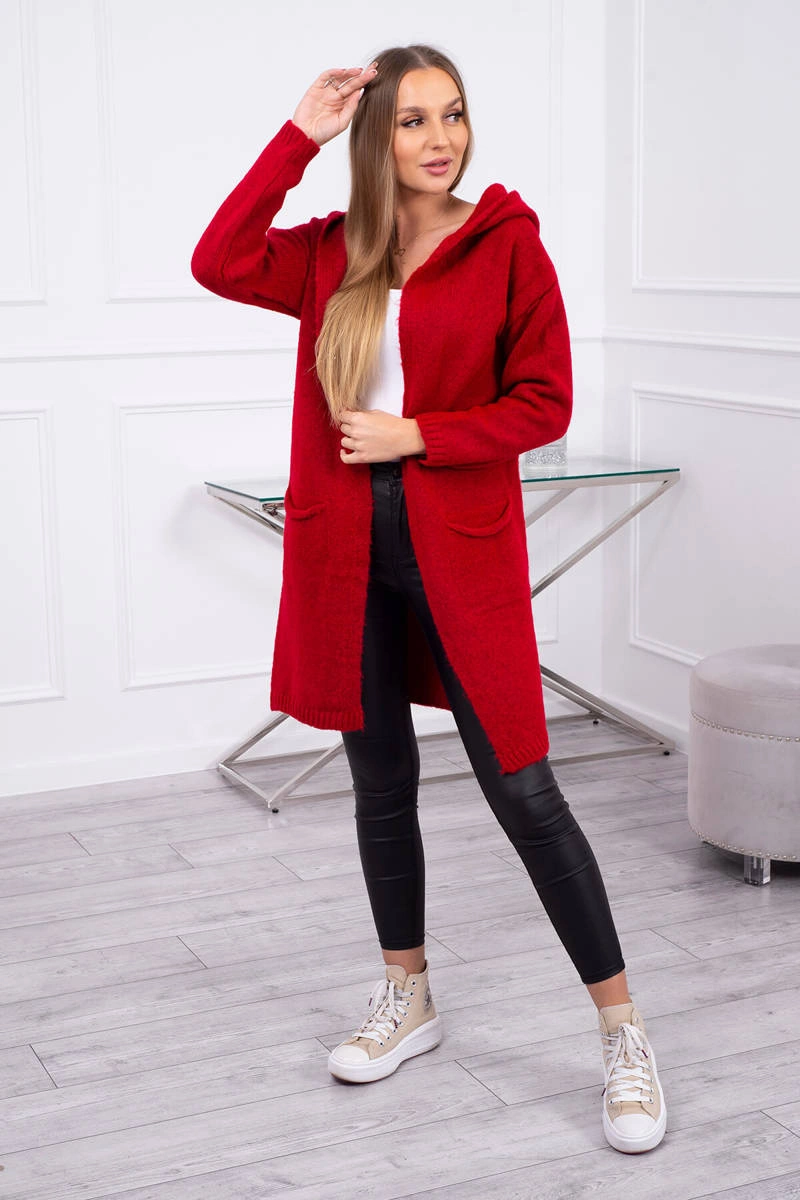 Kesi Plain sweater with a hood and pockets red