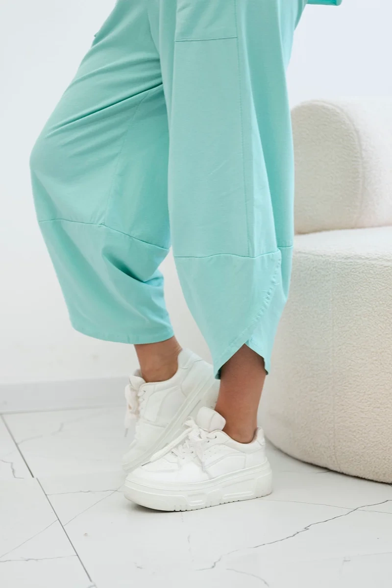 Włoski Cotton set blouse + trousers mint