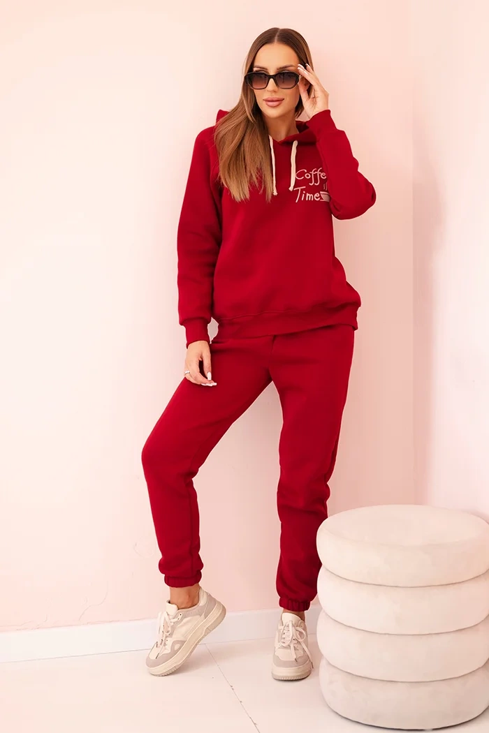 Polski Women&#039;s cotton insulated set with print burgundy