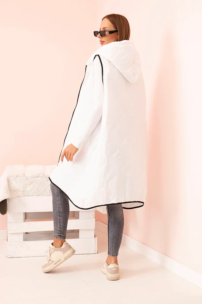 Kesi Włoski Plus Size women's quilted vest with a hood zipped white