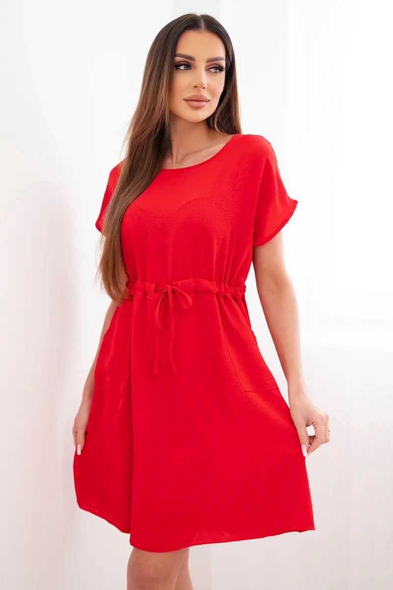 Дамска рокля Kesi с връзка на талията, червена