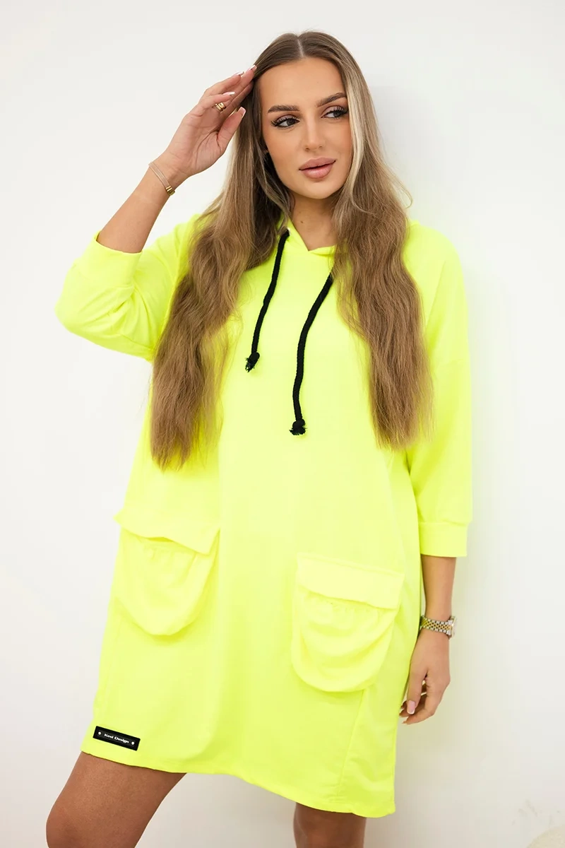 Yellow neon dress with hood