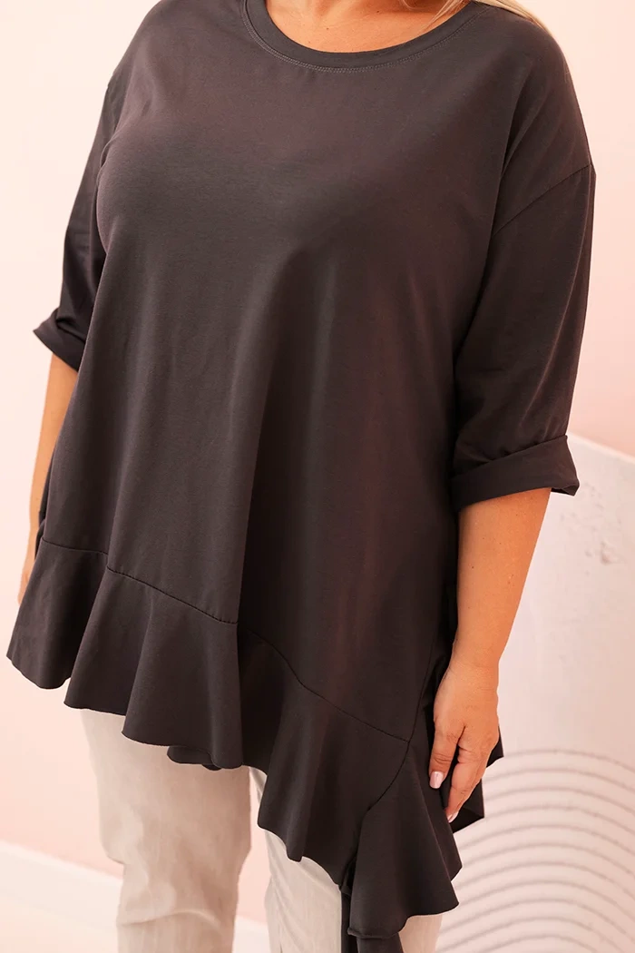 Kesi Włoski Women&#039;s Plus Size blouse with cotton, featuring a pocket and rolled sleeves kiwi