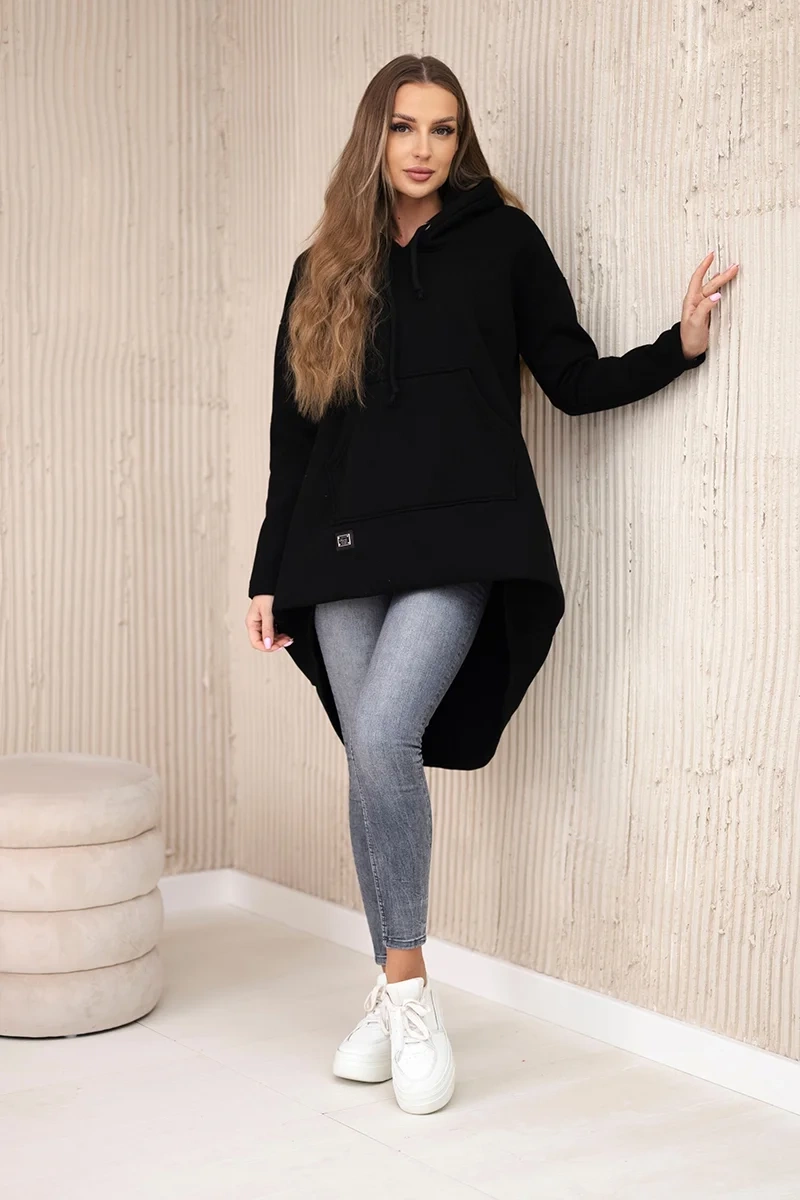 Reinforced sweatshirt with long back and hood black