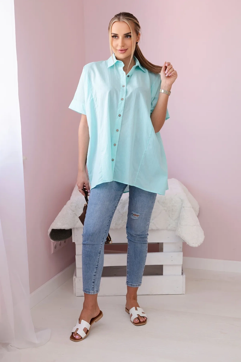 marka niezdefiniowana Short-sleeved cotton shirt mint