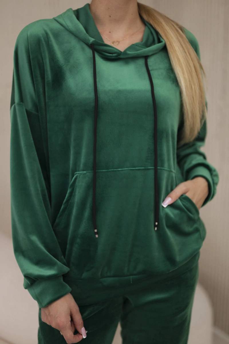 Velour set kangaroo hoodie + trousers bright green