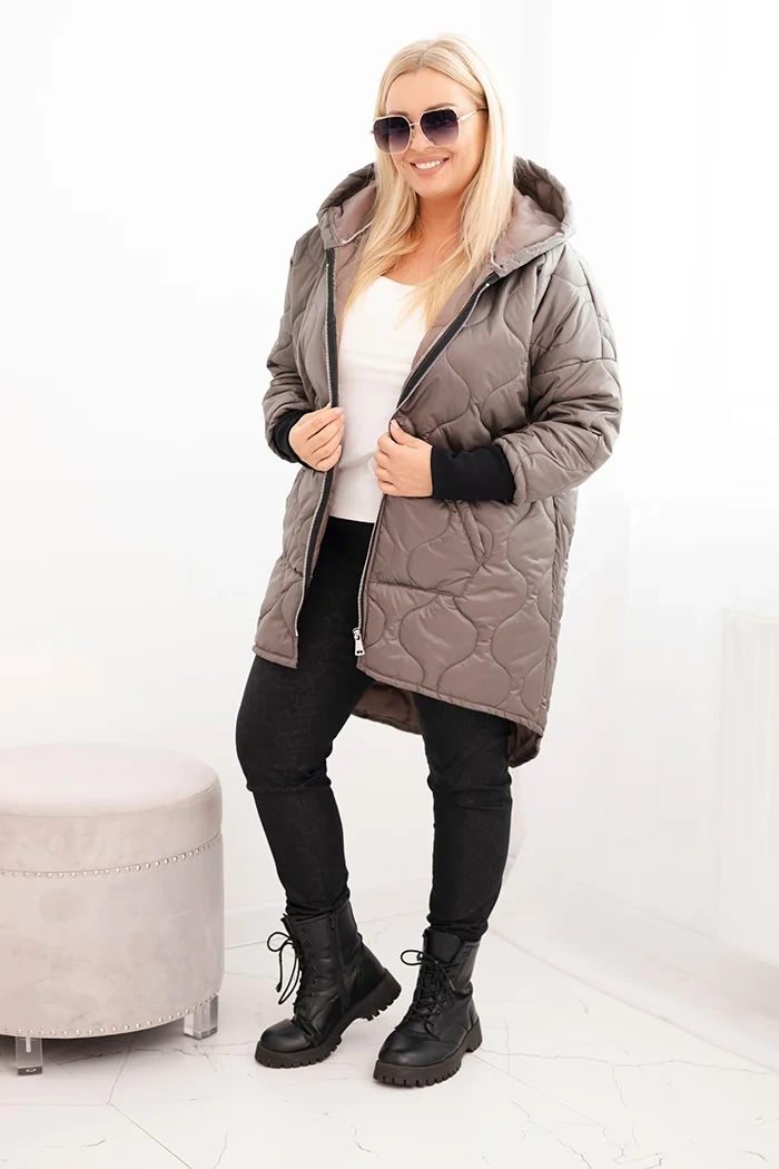 Kesi Włoski Plus Size women's quilted jacket with a hood fango