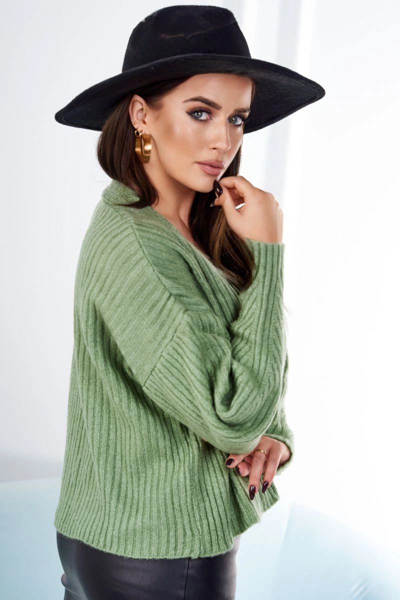 Ribbed sweater with buttons dark mint