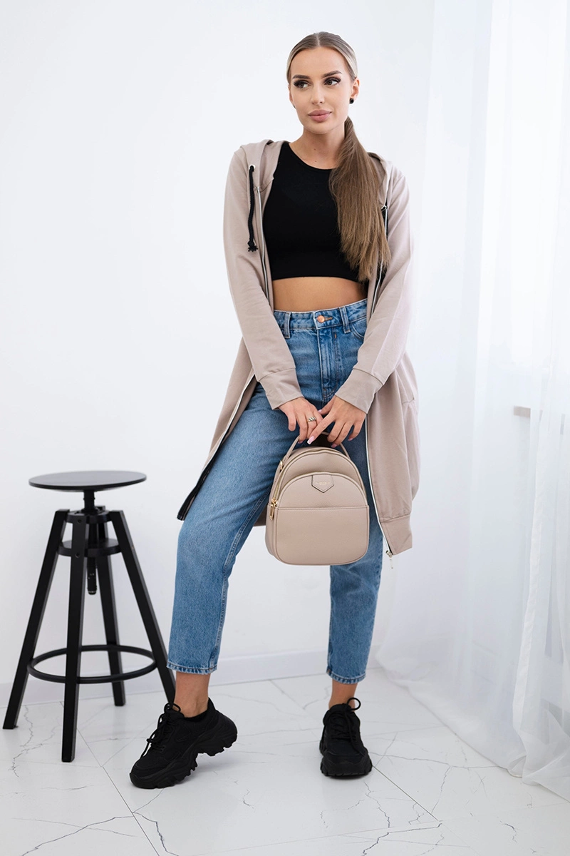 Dress with hood and hood in dark beige color