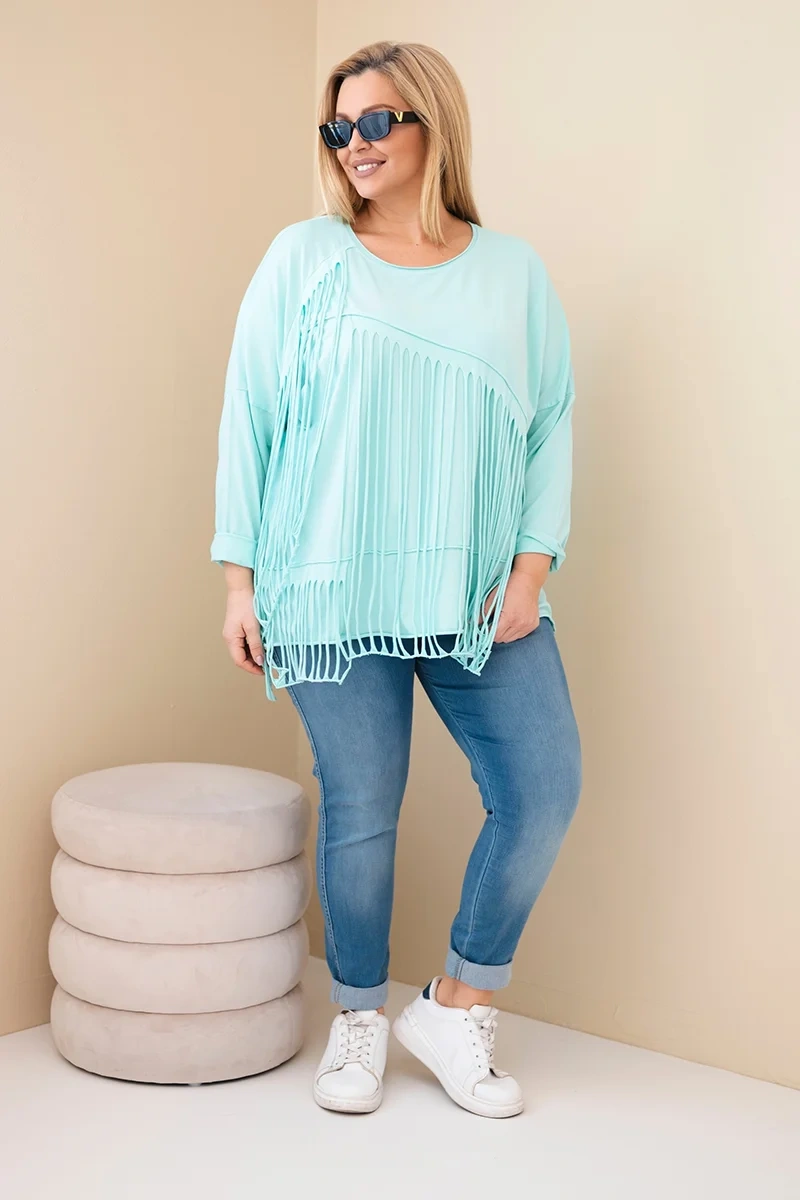 Plus size dámska blúzka s strapcami, mätová