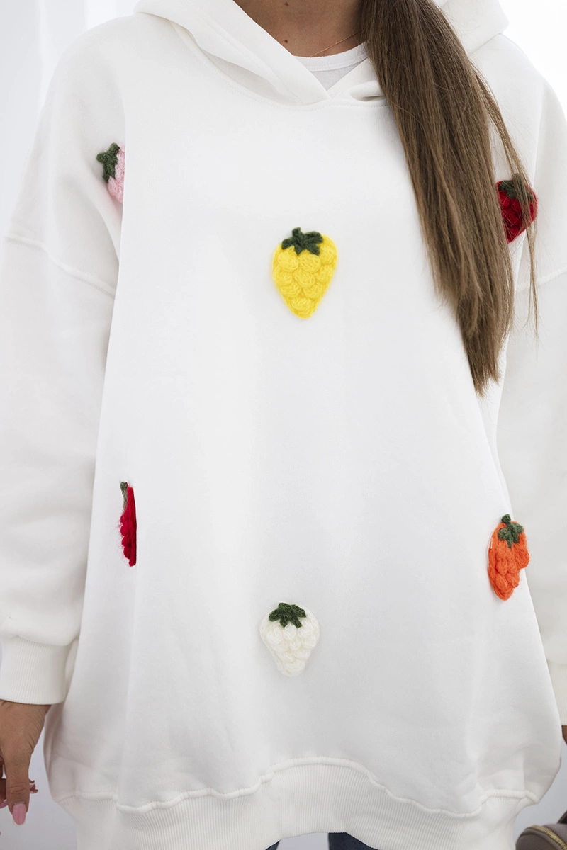 Insulated sweatshirt with ecru strawberry motif