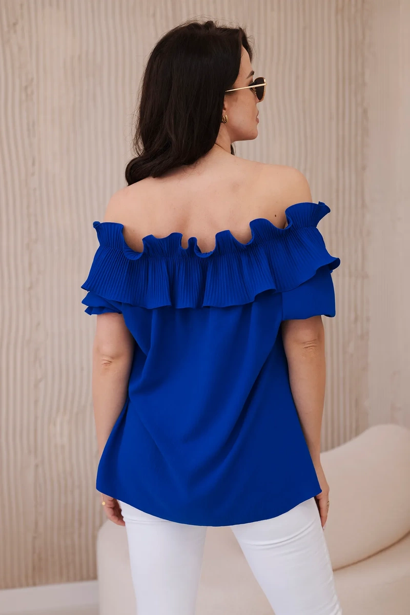 Spanish blouse with decorative ruffle cornflower blue