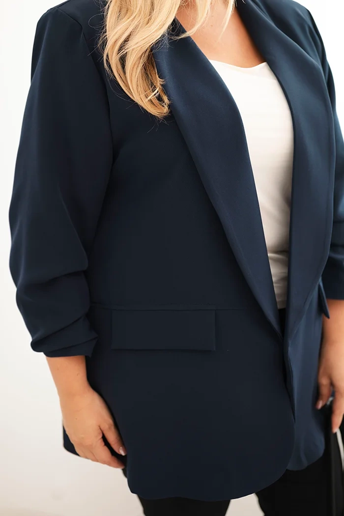 Kesi Włoski Elegant Plus Size women&#039;s blazer navy