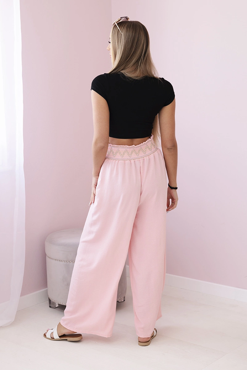 Trousers with wide elastic waistband powder pink