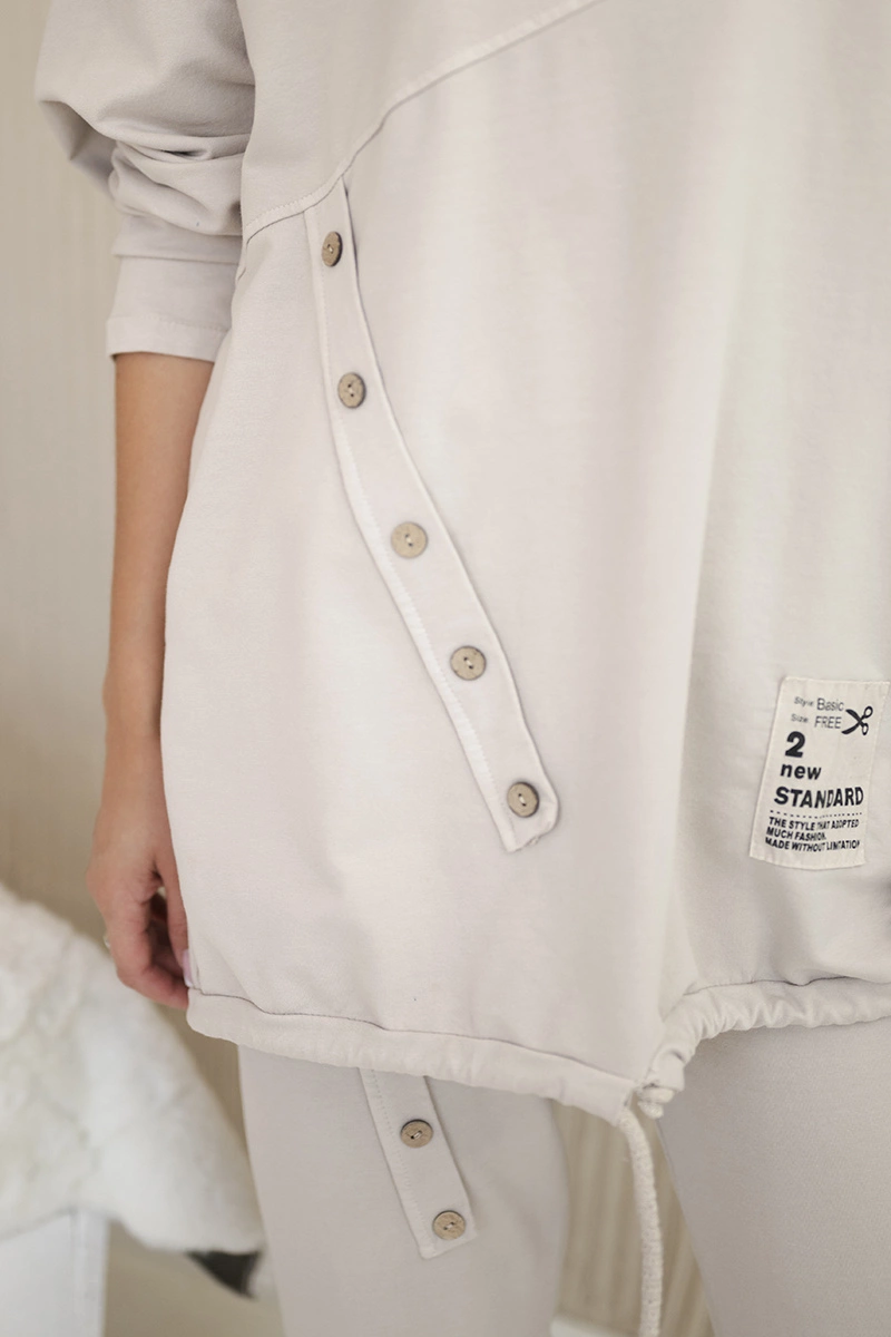 Włoski Oversize cotton set sweatshirt + pants beige