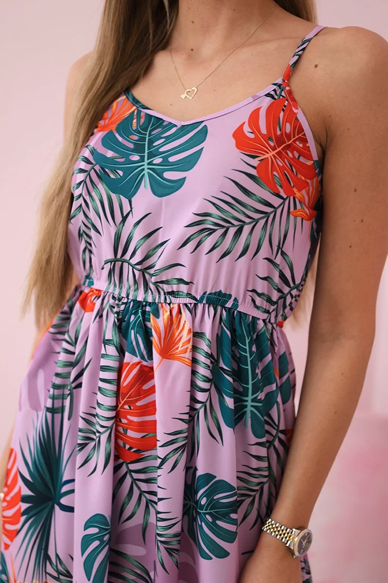 Dress with a purple leaf motif