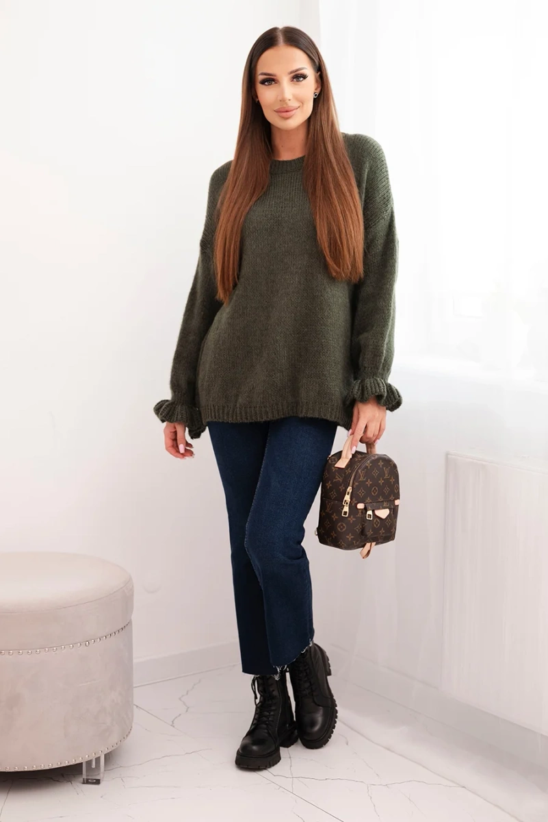 Kesi Włoski Women's sweater with mohair and wool blend in loose fit khaki