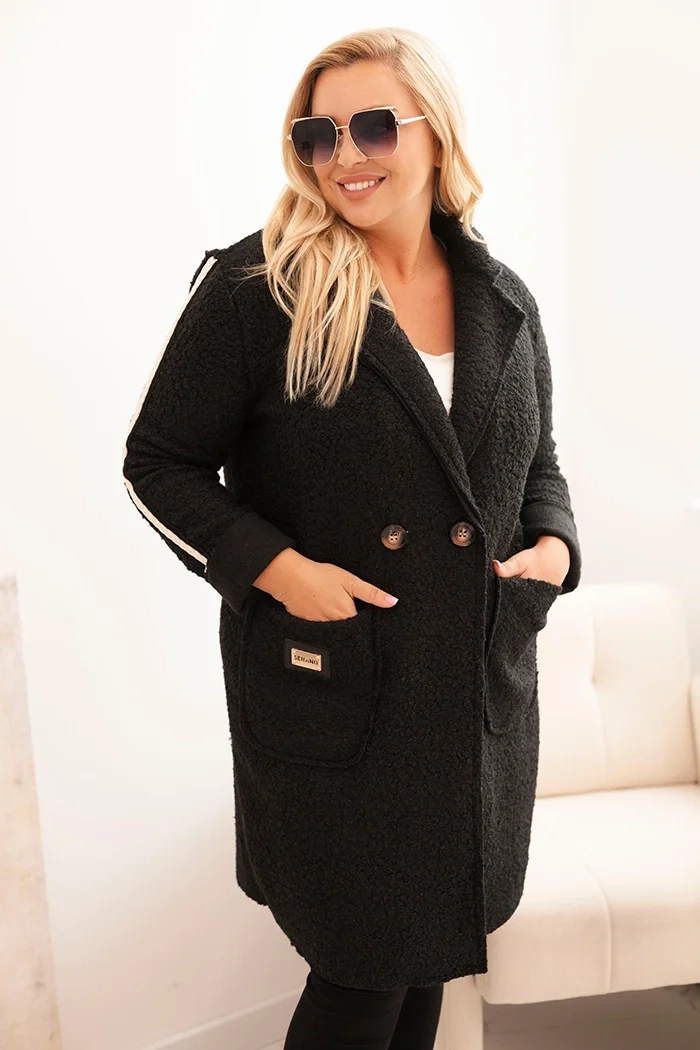 Kesi Włoski Plus Size womens coat made of faux shearling with pockets black