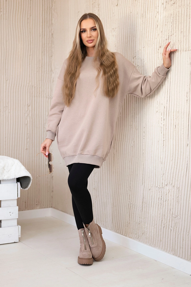 Insulated sweatshirt with California inscription dark beige