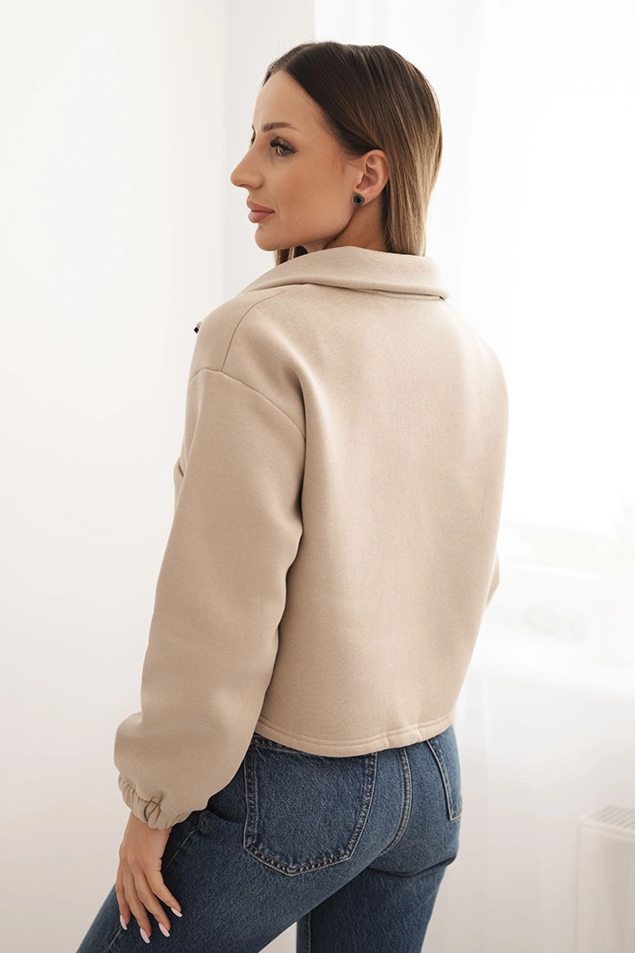 Cotton insulated sweatshirt with zipper light beige