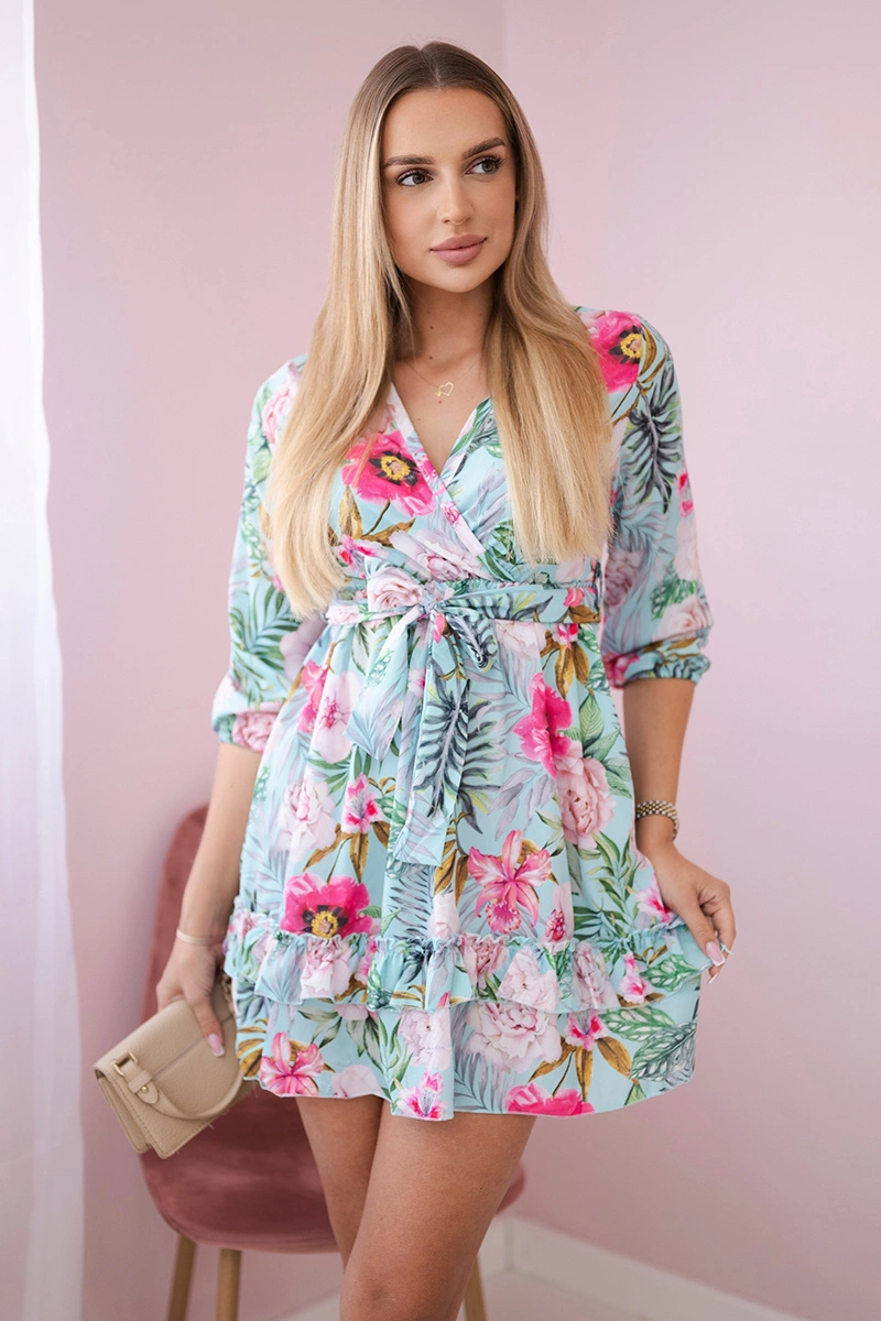 Floral dress with waist tie mint
