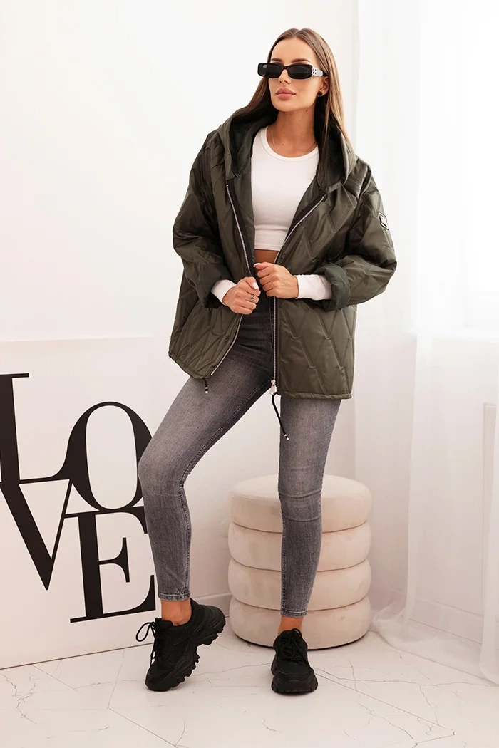 Kesi Włoski Women's quilted jacket with a hood khaki