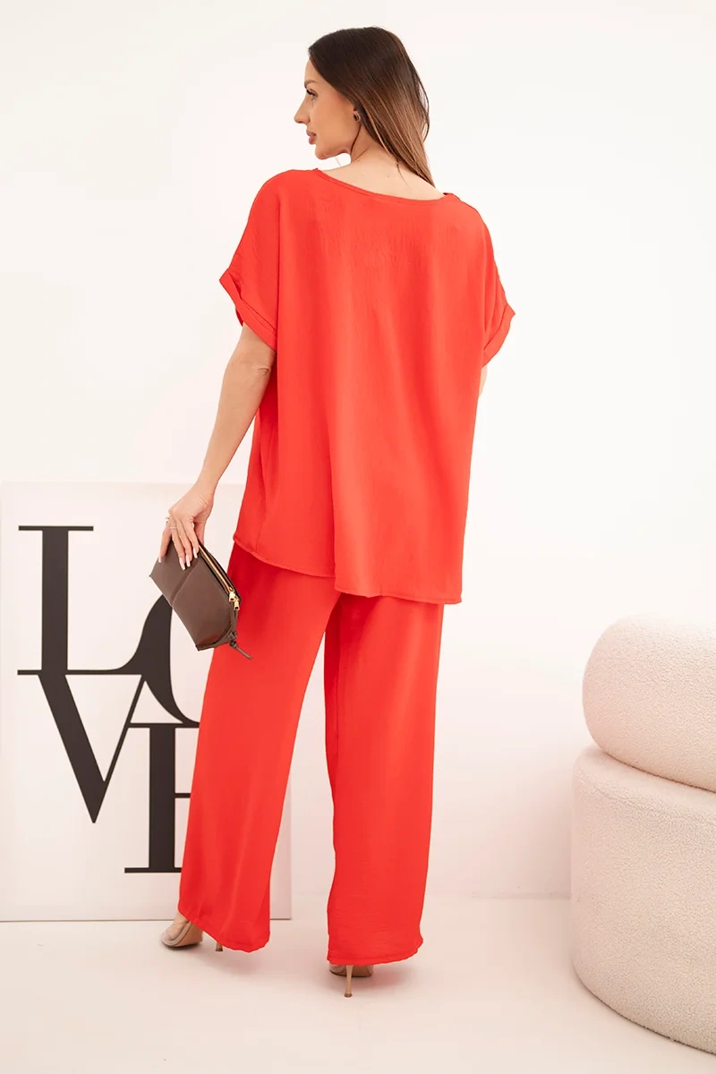 Kesi dámsky plus-size set, blúza a široké nohavice, červené