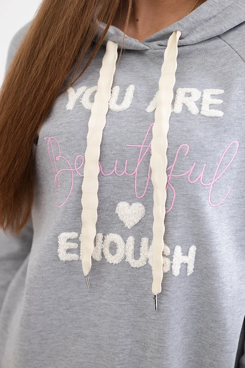 Cotton hooded sweatshirt grey