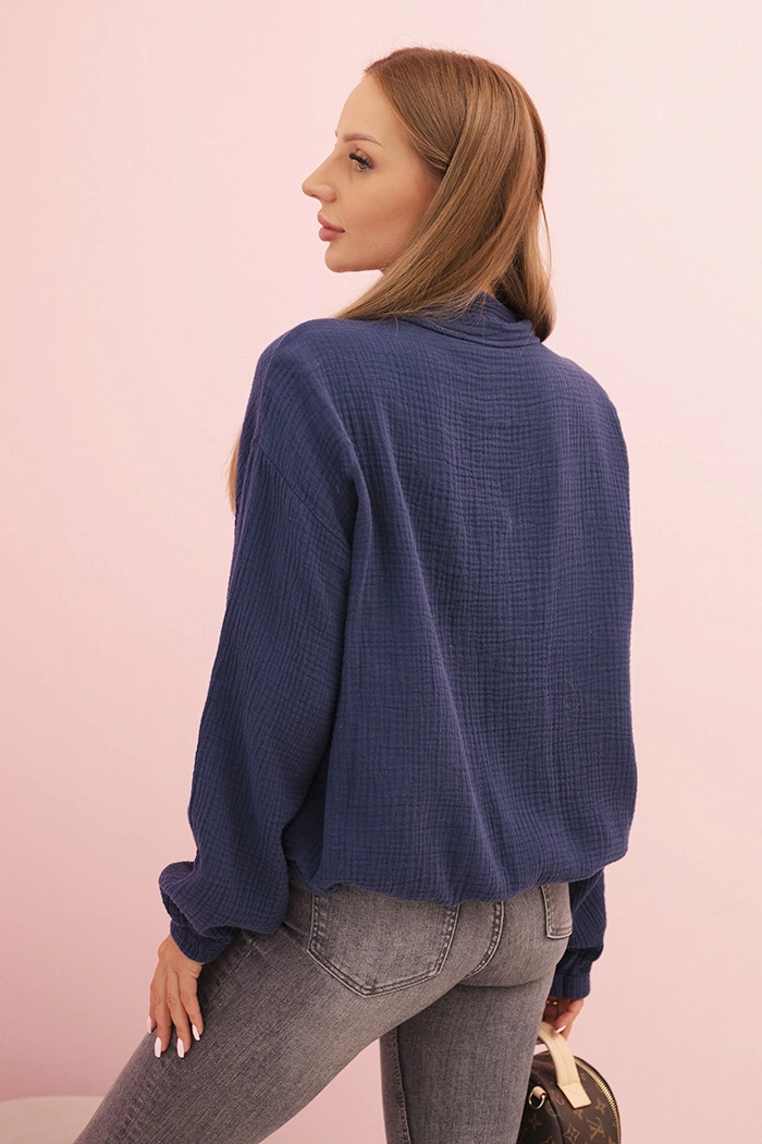 Kesi Włoski Women&#039;s muslin shirt with long sleeves navy