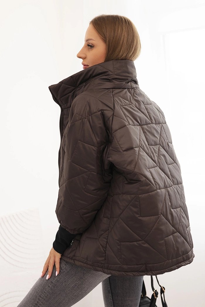 Kesi Włoski Women's quilted jacket with a short cut and a stand-up collar brown