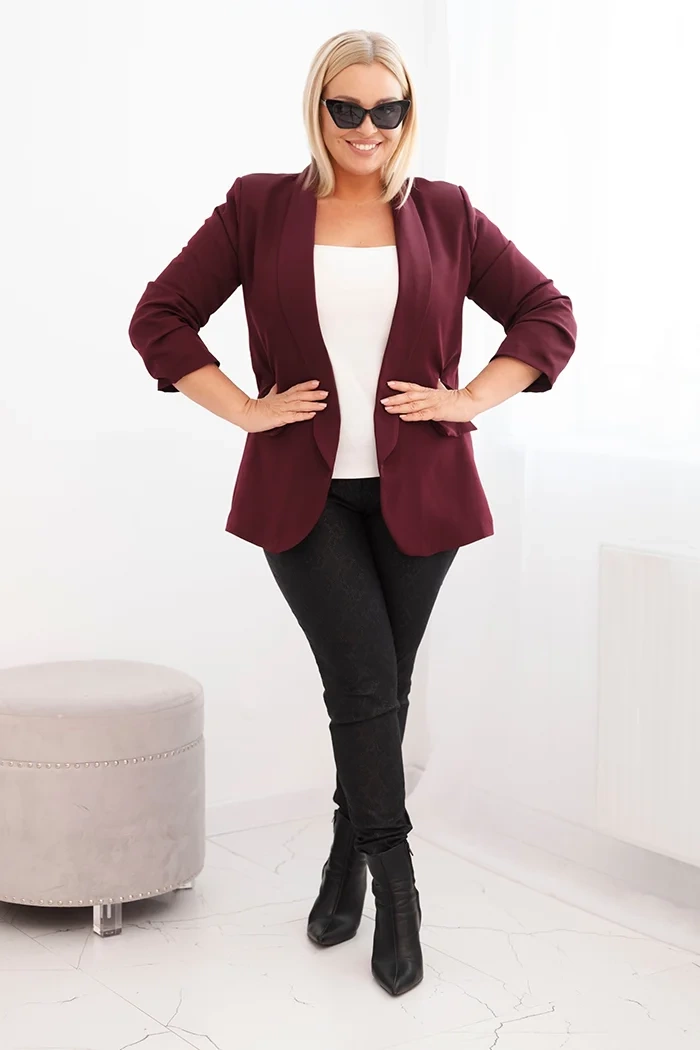 Kesi Włoski Women&#039;s Plus Size Unbuttoned Blazer with Lining XL/2XL plum