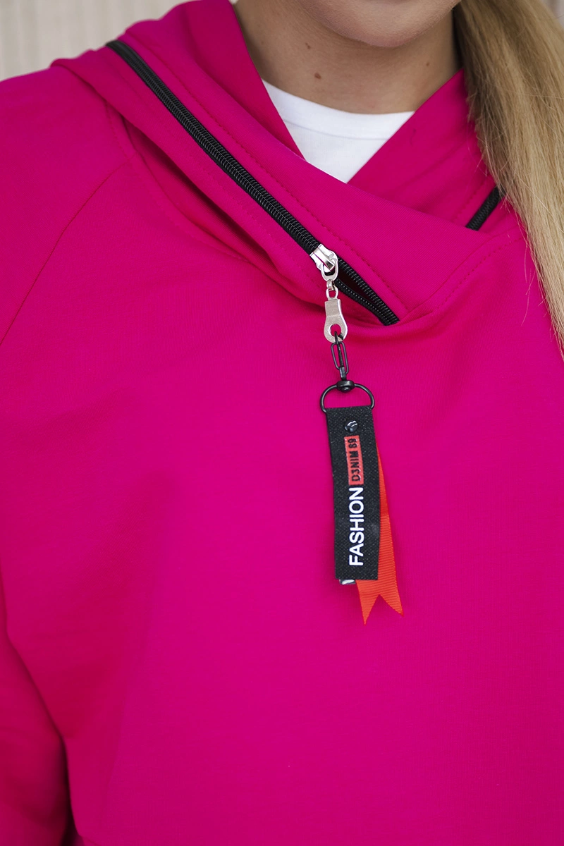 Tunic with zipper on hood Oversize fuchsia